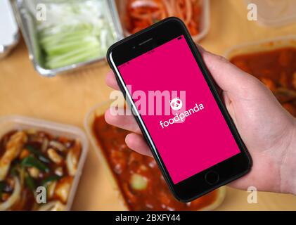 A Chinese takeaway ordered on the Food Panda app. (editorial use only) Stock Photo