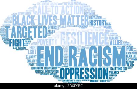 End Racism word cloud on a white background. Stock Vector