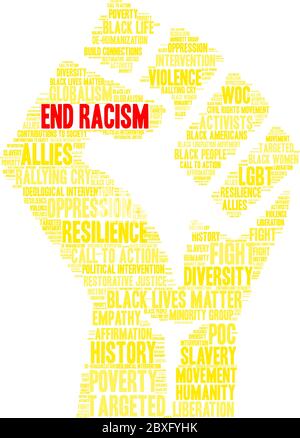 End Racism word cloud on a white background. Stock Vector