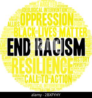 End Racism word cloud on a white background. Stock Vector