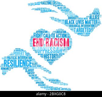 End Racism word cloud on a white background. Stock Vector