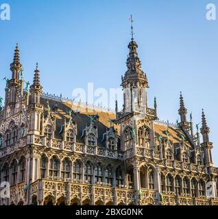 Facade of The Maison du Roi: a gothic Palace of th Grand Place in the historical centre of Brussels, Belgium,Europe - january 1, 2020