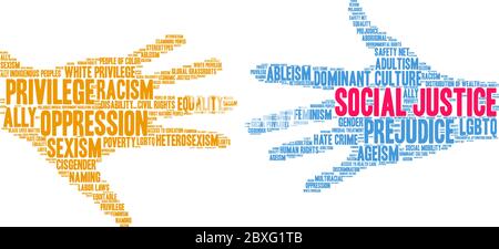 Social Justice word cloud on a white background. Stock Vector