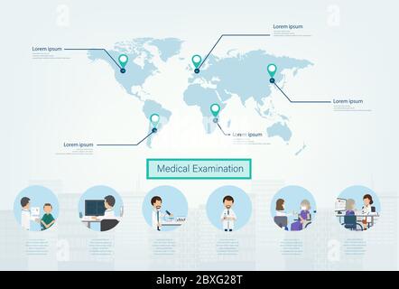 Medical examination infographic with doctors and patients  flat design vector illustration Stock Vector