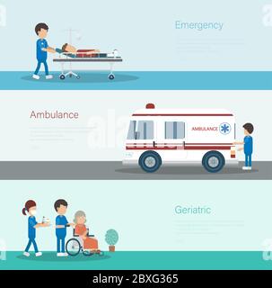 Set of medical banners with nurses and patients flat design vector illustration Stock Vector