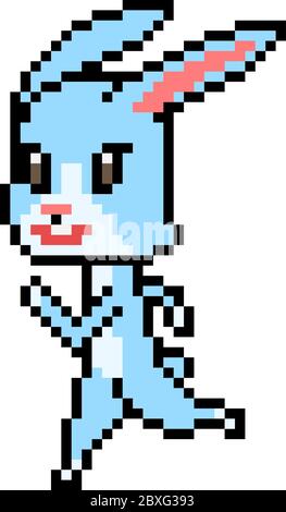 vector pixel art rabbit run Stock Vector