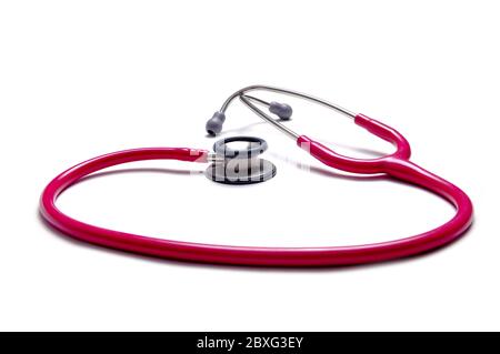 Pink colour stethoscopes isolated on white background Stock Photo - Alamy