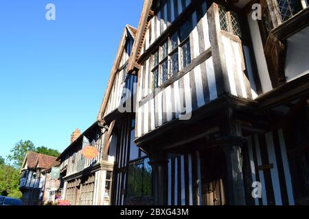 Late Tudor period 15th century house at Chiddingstone, Kent. Half-timbered, National Trust owned, on a sunny day in late afternoon, May. Stock Photo