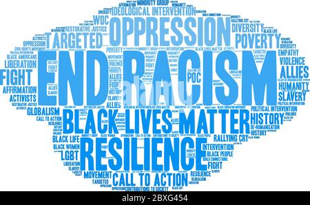 End Racism word cloud on a white background. Stock Vector