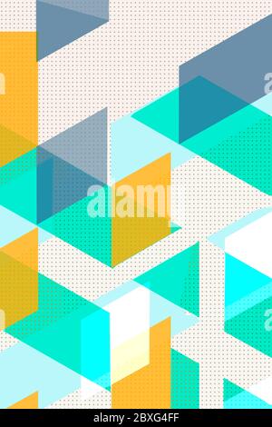 Colorful geometric Cover Swiss Modernism. cubes and triangles. urquoise blue and yellow texture. Abstract pattern Shapes Concept backgrounds for ads o Stock Photo