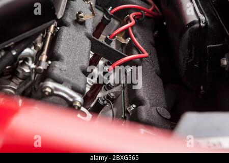 Ferrari Dino 246 GT Engine bay - red car Stock Photo - Alamy