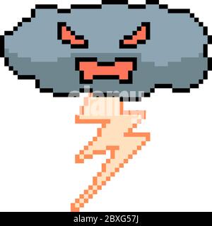 vector pixel art cloud angry thunder Stock Vector