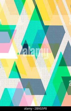 Colorful geometric Cover Swiss Modernism. cubes and triangles. urquoise pink and yellow texture. Abstract pattern Shapes Concept backgrounds for ads o Stock Photo