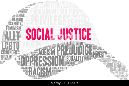 Social Justice word cloud on a white background. Stock Vector