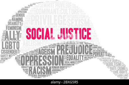 Social Justice word cloud on a white background. Stock Vector