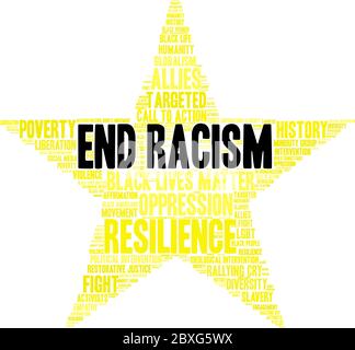 End Racism word cloud on a white background. Stock Vector