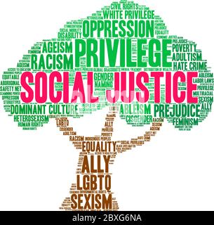 Social Justice word cloud on a white background. Stock Vector