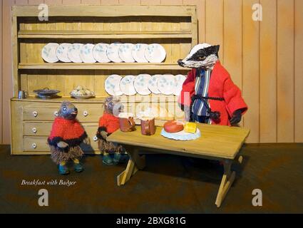 Scenes from Wind in the Willows Children's Book - Breakfast with Badger Stock Photo