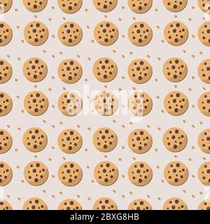 chocolate chip cookie seamless pattern vector illustration background Stock Vector