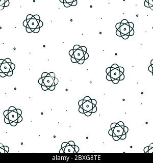 Seamless pattern on physics topic. Hand drawn atom in doodle style. Vector illustration for prints and designs Stock Vector