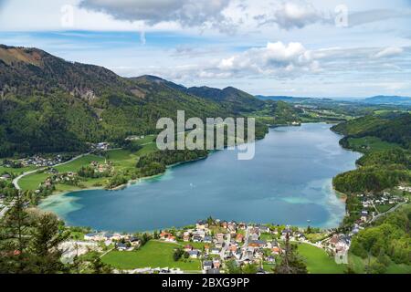 Aerial view of Fuschl am See and Lake Fuschl, Salzkammergut, Salzburg, Austria Stock Photo