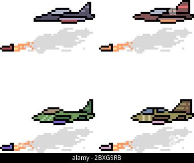 vector pixel art jet missile set Stock Vector