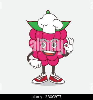 An illustration of Raspberry Fruit cartoon mascot character in a chef dress and white hat Stock Vector