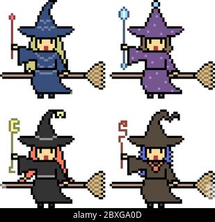 vector pixel art witch set Stock Vector