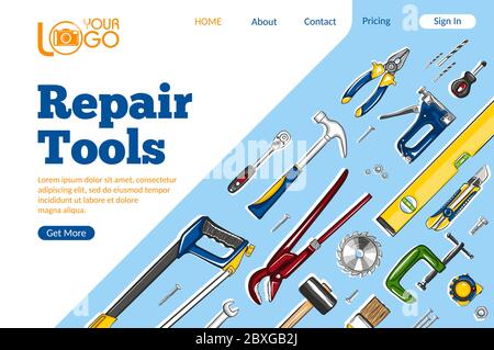 Repair tools landing page layout Stock Vector