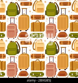 Seamless pattern with diversity baggage bags and backpack Stock Vector