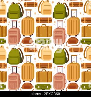 Seamless pattern with diversity baggage bags and backpack Stock Vector