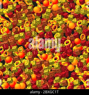 Abstract Golden Rings Balls and Dice on Black Stock Vector