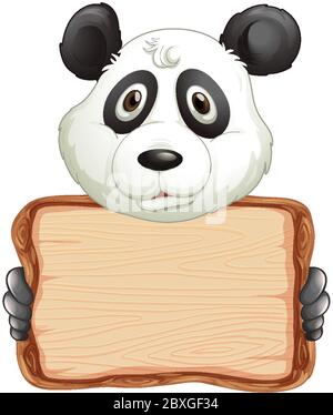 Board template with cute panda on white background illustration Stock Vector