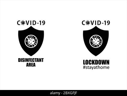 Covid19 Disinfectant and Lockdown Logo Sign With Shield Stock Vector