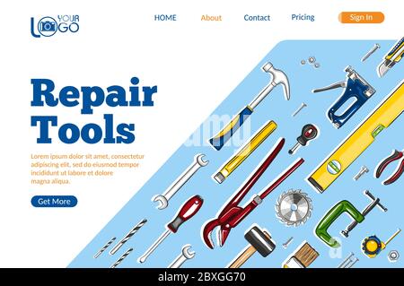 Repair tools landing page layout Stock Vector