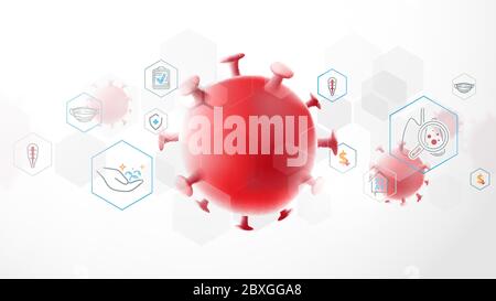 Composition of Coronavirus. Covid-19 Coronavirus Concept. Coronavirus Protection Related Icons. Abstract Technology Digital Hi Tech Concept Background Stock Vector