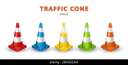 colorful traffic cones icons isolated on white background Stock Vector ...
