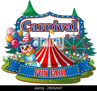 Scene with clown at the carnival on white background illustration Stock ...