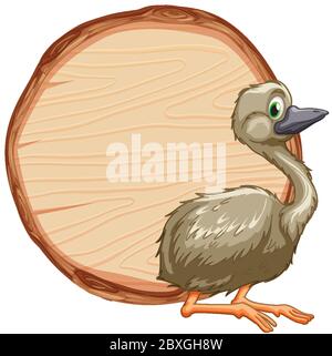 Blank sign template with wild ostrich on white background illustration Stock Vector