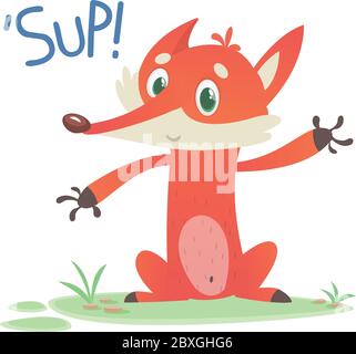 Cute cartoon fox character saying 'Sup!'. Vector illustration Stock Vector