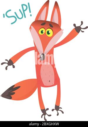 Cartoon red fox character saying 'sup', vector illustration, isolated on white background Stock Vector