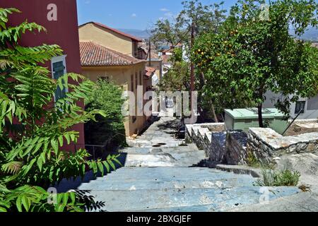 Summer walk in historic old town of Nafplio, Greece. Stock Photo