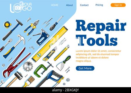 Repair tools landing page layout Stock Vector