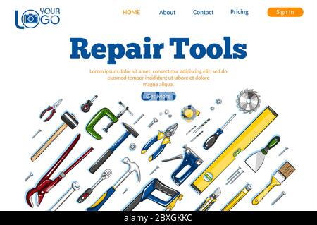 Repair tools landing page layout Stock Vector