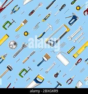 Repair tools seamless, pattern in cartoon style. Stock Vector