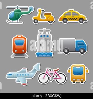 set of illustrations for concept stickers and tags of transport and travel Stock Vector
