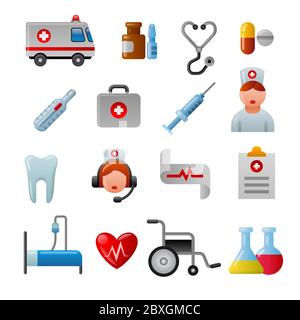 illustration set of glossy color medicine icons and pictogramms Stock Vector