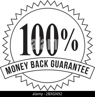 Icon mark seal sign  illustration showing 100% Percent Money Back Guarantee stamp, rosette or badge on isolated background done in retro black and whi Stock Vector