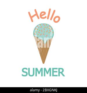 Vector hello summer Ice cream illustration. Great for summer holidays, backgrounds, gifts, packaging design projects. Surface pattern design. Stock Vector