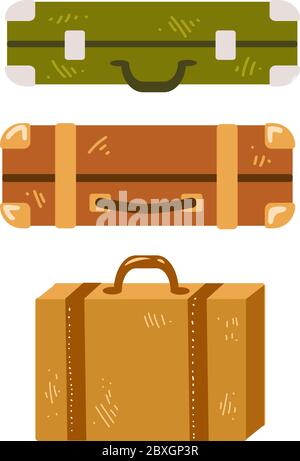 Set of diversity baggage bags and suitcase Stock Vector